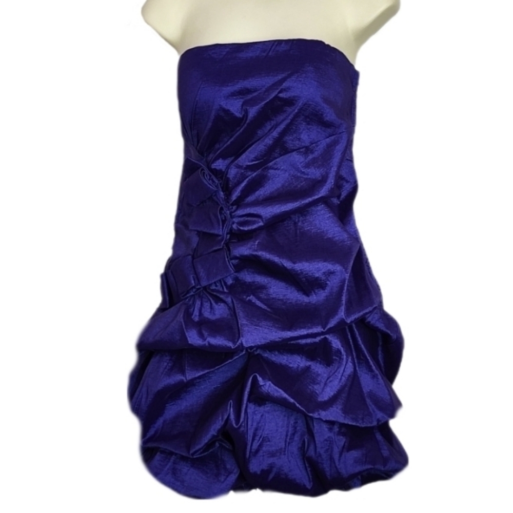 Masquerade Dress Ruched, Ribboned & Bubble Mini Hem Purple Size 10
